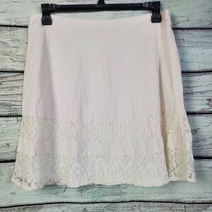 Maurices White Linen Blend Skirt Size 13/14 Lace Trim A-Line Lined Romantic Boho